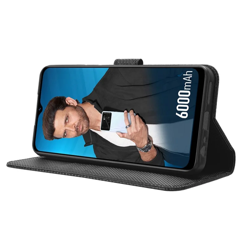 For itel P40 PU Leather Flip Wallet Phone Case Diamond Texture Stand Protective Cover - Black