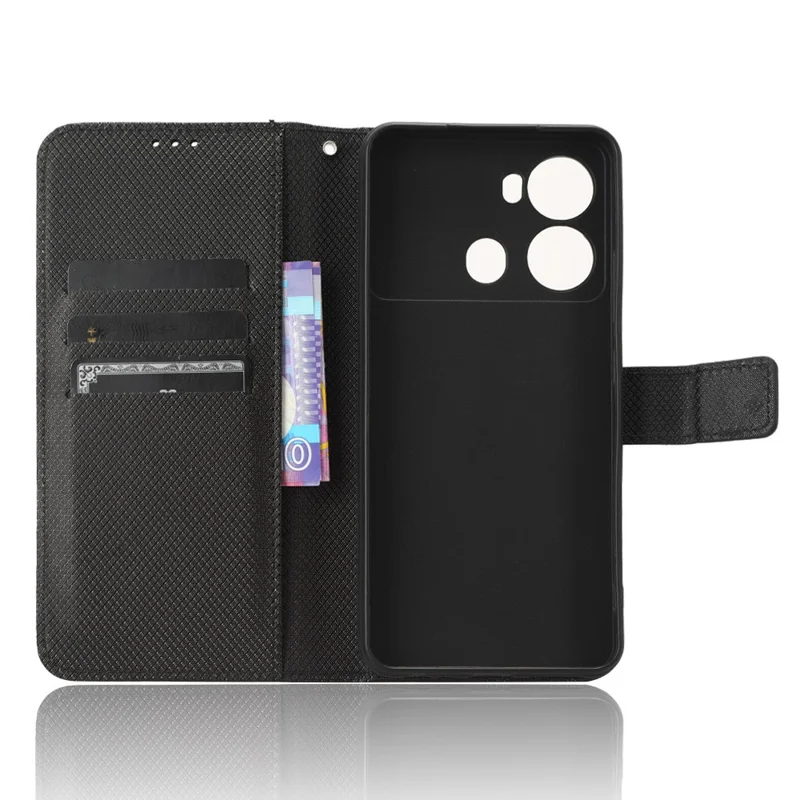 For itel P40 PU Leather Flip Wallet Phone Case Diamond Texture Stand Protective Cover - Black