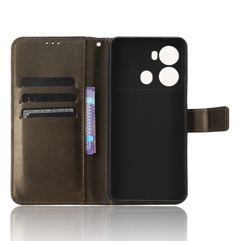 Pour itel P40 Étui de téléphone portefeuille en cuir PU avec fermeture éclair - Texture diamant Étui de protection avec support - Marron