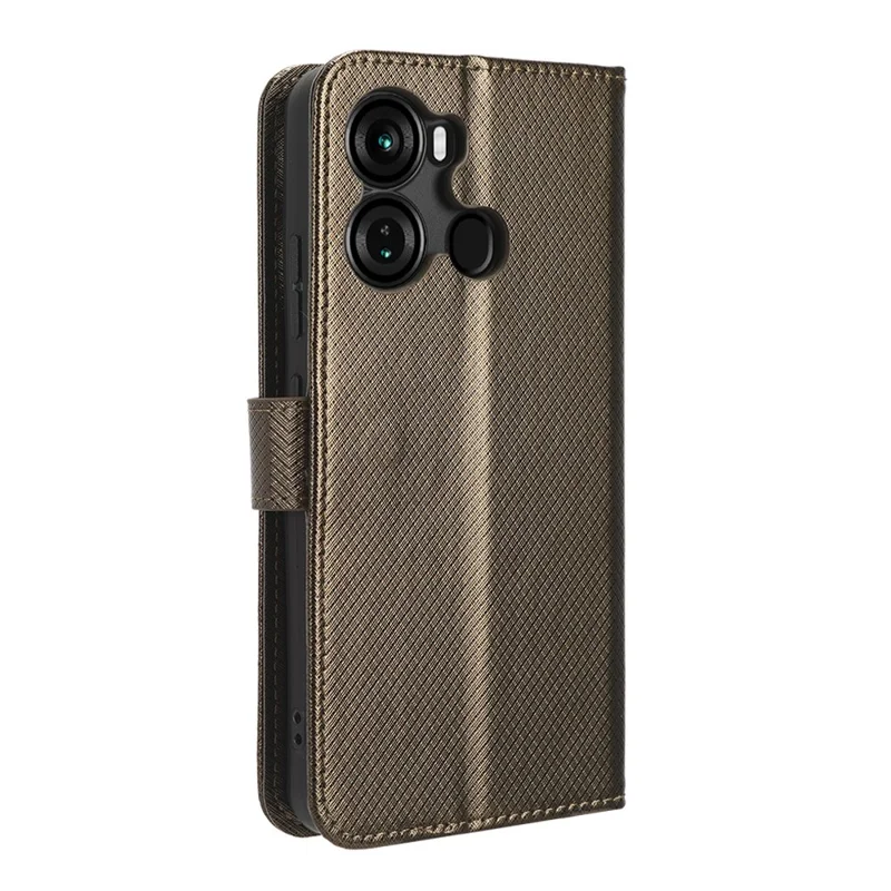 Pour itel P40 Étui de téléphone portefeuille en cuir PU avec fermeture éclair - Texture diamant Étui de protection avec support - Marron