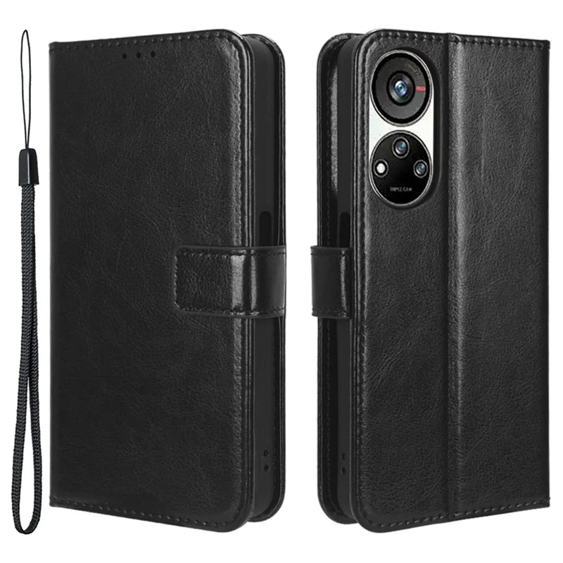 For ZTE Blade V40s 4G Magnetic PU Leather Wallet Case Viewing Stand Protective Flip Folio Phone Cover - Black