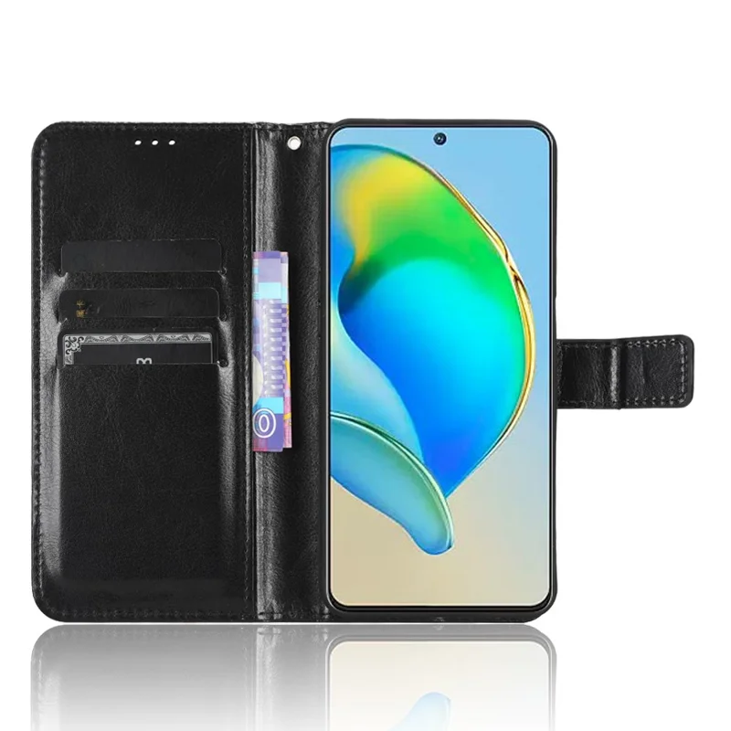 For ZTE Blade V40s 4G Magnetic PU Leather Wallet Case Viewing Stand Protective Flip Folio Phone Cover - Black