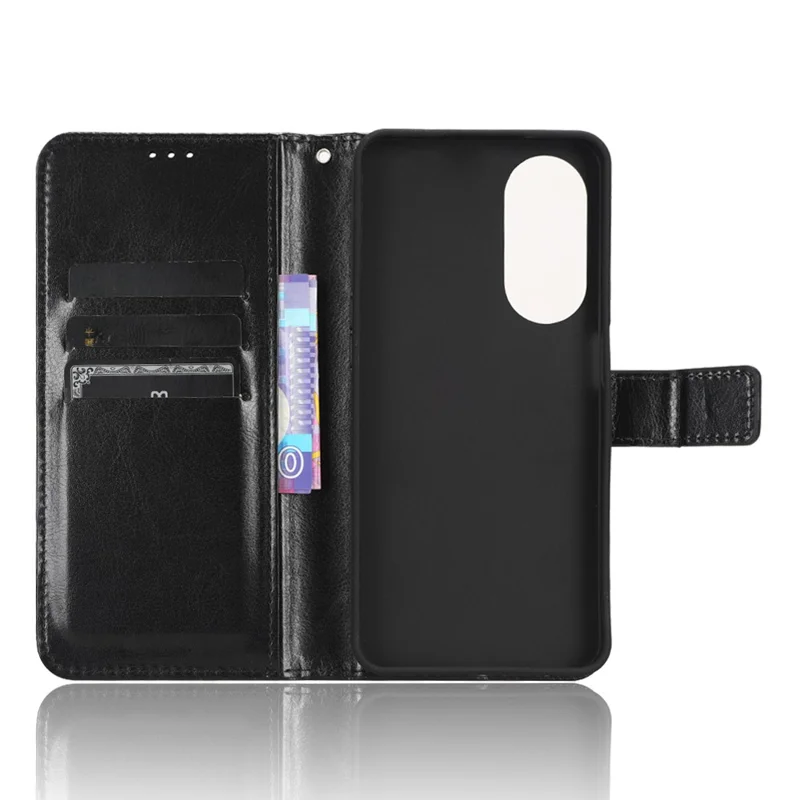 For ZTE Blade V40s 4G Magnetic PU Leather Wallet Case Viewing Stand Protective Flip Folio Phone Cover - Black