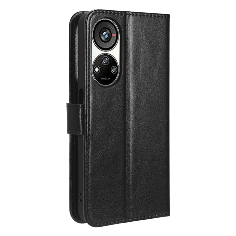 For ZTE Blade V40s 4G Magnetic PU Leather Wallet Case Viewing Stand Protective Flip Folio Phone Cover - Black
