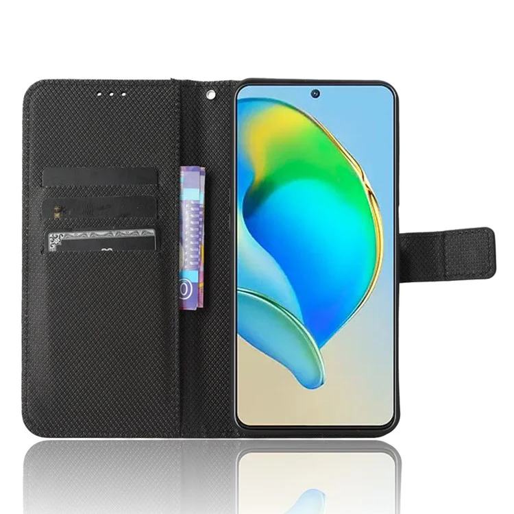 Pour ZTE Blade V40s 4G Anti-Scratch PU Leather Wallet Stand Phone Case Diamond Texture Protective Cover - Noir