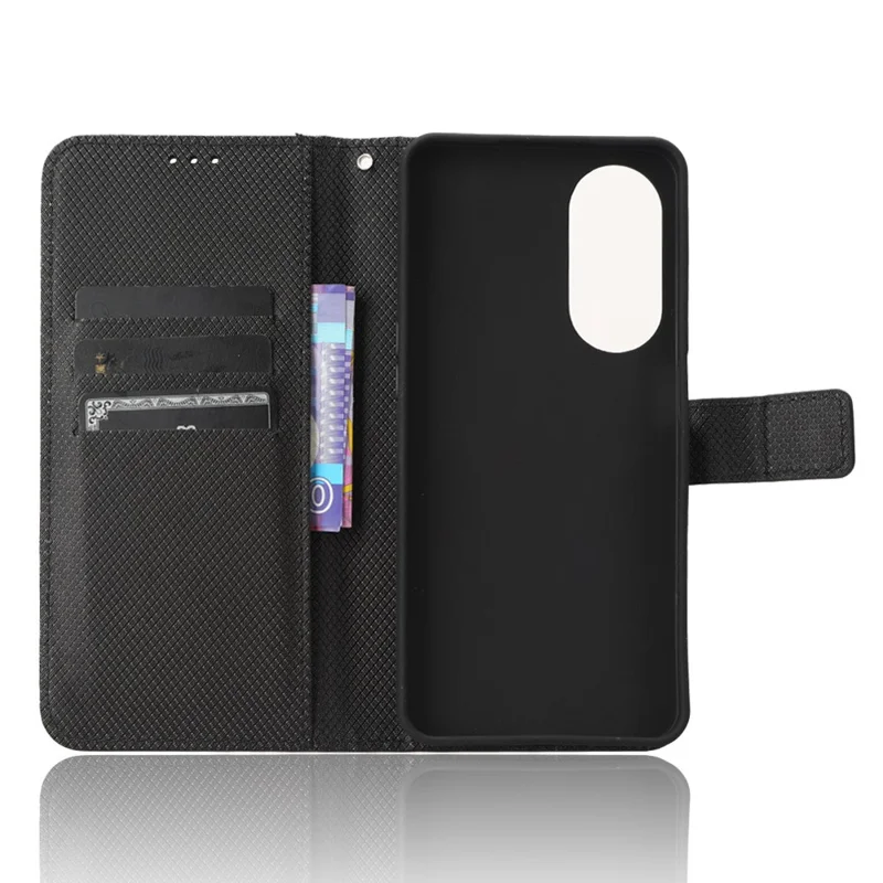 Pour ZTE Blade V40s 4G Anti-Scratch PU Leather Wallet Stand Phone Case Diamond Texture Protective Cover - Noir