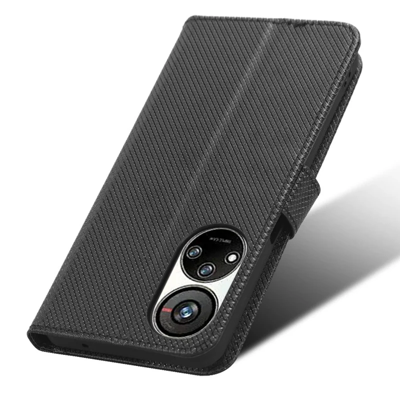Pour ZTE Blade V40s 4G Anti-Scratch PU Leather Wallet Stand Phone Case Diamond Texture Protective Cover - Noir