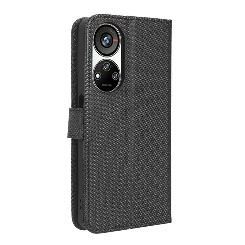 Pour ZTE Blade V40s 4G Anti-Scratch PU Leather Wallet Stand Phone Case Diamond Texture Protective Cover - Noir