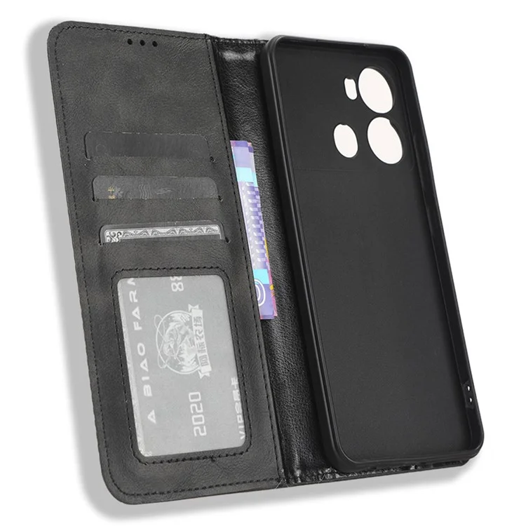 For itel P40 Retro Phone Cover Magnetic PU Leather Stand Cell Phone Wallet Case - Black