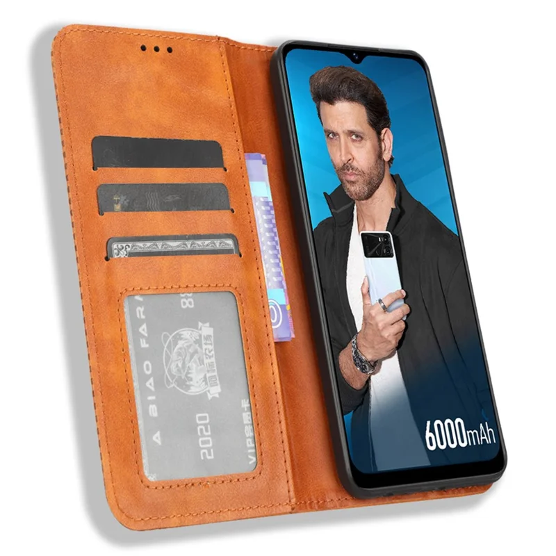 Pour itel P40 Retro Phone Cover Magnetic PU Leather Stand Cell Phone Wallet Case - Marron