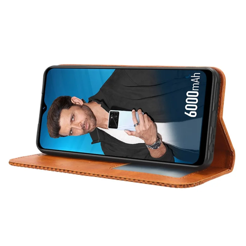 Pour itel P40 Retro Phone Cover Magnetic PU Leather Stand Cell Phone Wallet Case - Marron