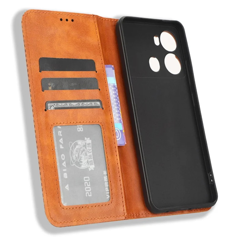 Pour itel P40 Retro Phone Cover Magnetic PU Leather Stand Cell Phone Wallet Case - Marron