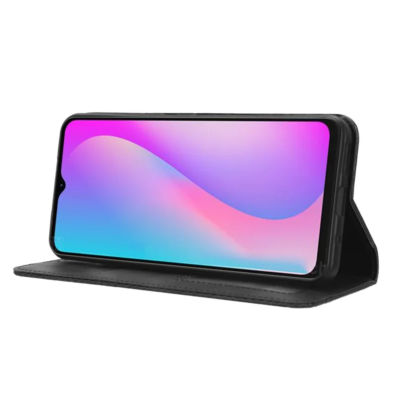 Pour itel A60 Retro Texture Phone Cover Magnetic PU Leather Stand Cell Phone Wallet Case - Noir