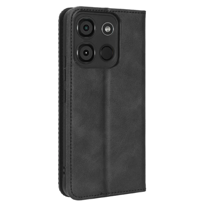 Pour itel A60 Retro Texture Phone Cover Magnetic PU Leather Stand Cell Phone Wallet Case - Noir