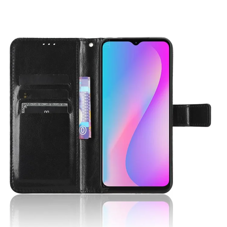 Para itel A60 Crazy Horse Texture Wallet Case PU Leather Stand Folio Flip Phone Cover - Negro