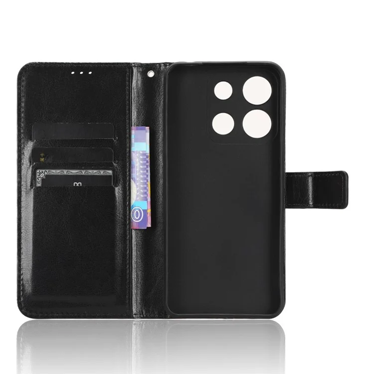 Para itel A60 Crazy Horse Texture Wallet Case PU Leather Stand Folio Flip Phone Cover - Negro