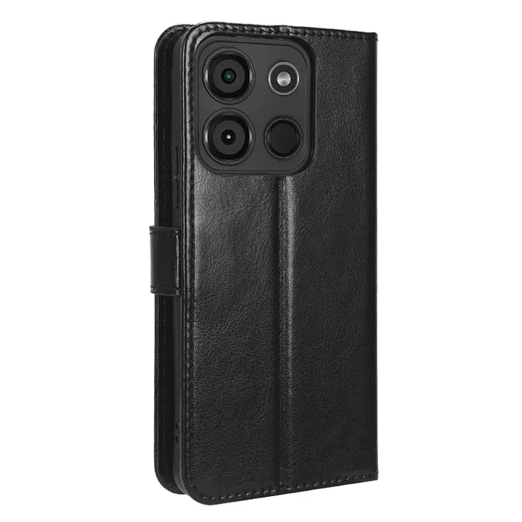 Para itel A60 Crazy Horse Texture Wallet Case PU Leather Stand Folio Flip Phone Cover - Negro