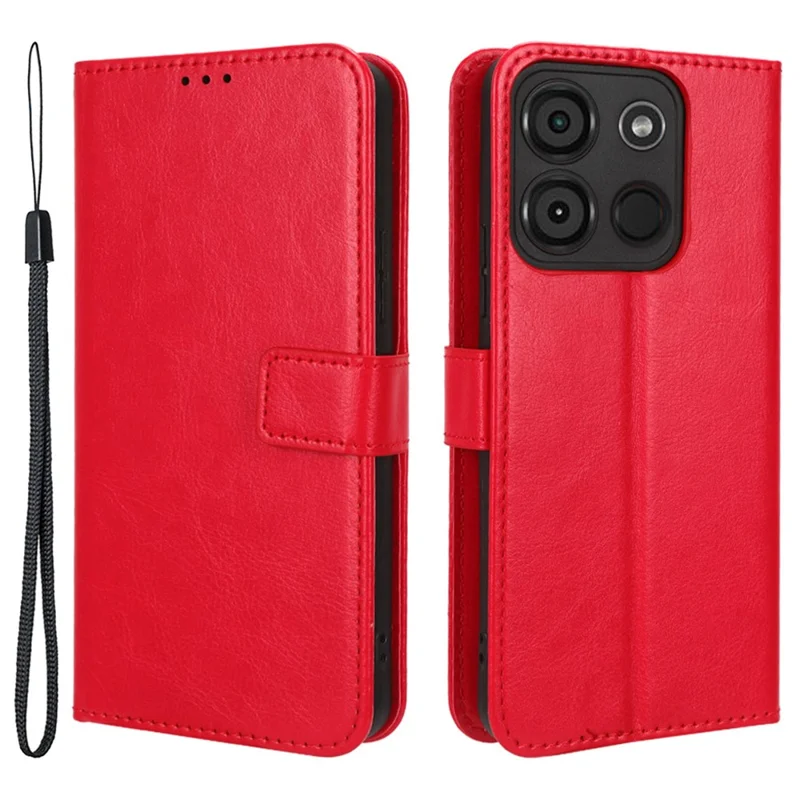 Pour itel A60 Crazy Horse Texture Wallet Case PU Leather Stand Folio Flip Phone Cover - Red
