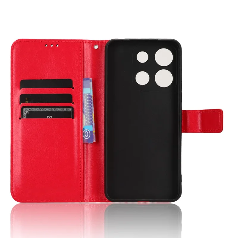 Pour itel A60 Crazy Horse Texture Wallet Case PU Leather Stand Folio Flip Phone Cover - Red
