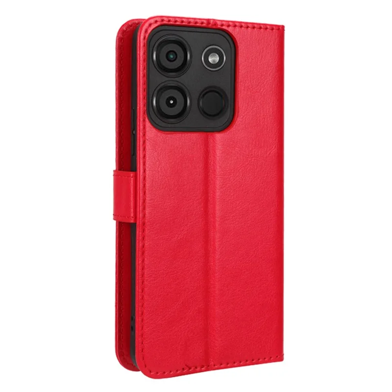 Pour itel A60 Crazy Horse Texture Wallet Case PU Leather Stand Folio Flip Phone Cover - Red