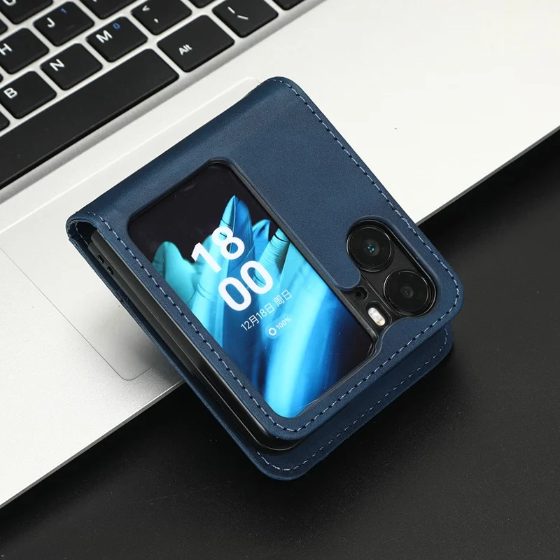 Folia dotykowa na telefon Oppo Find N2 Flip 5G, separowana obudowa z powłoką z tworzywa PC i skóry - niebieska