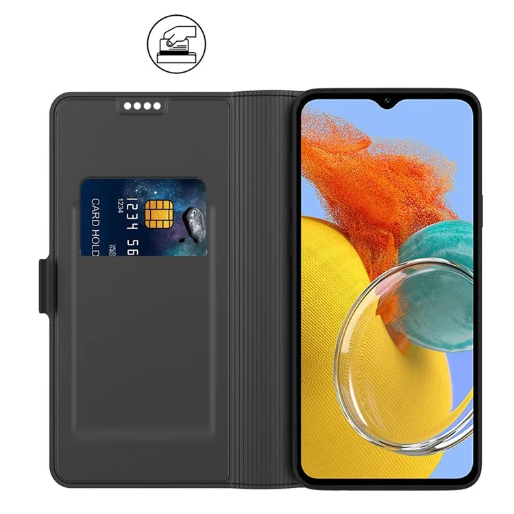 Para Samsung Galaxy M14 5G Stand Leather Phone Case Card Holder Mobile Phone Cover - Preto