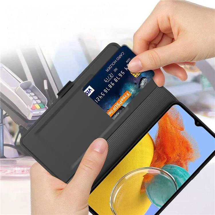 Para Samsung Galaxy M14 5G Stand Leather Phone Case Card Holder Mobile Phone Cover - Preto