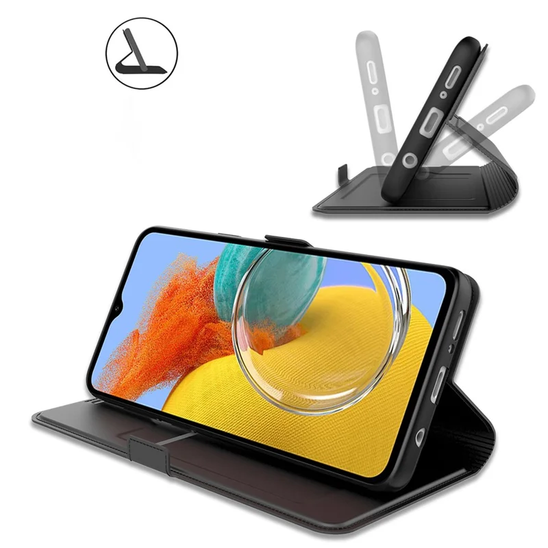 For Samsung Galaxy M14 5G Stand Leather Phone Case Card Holder Mobile Phone Cover - Blue