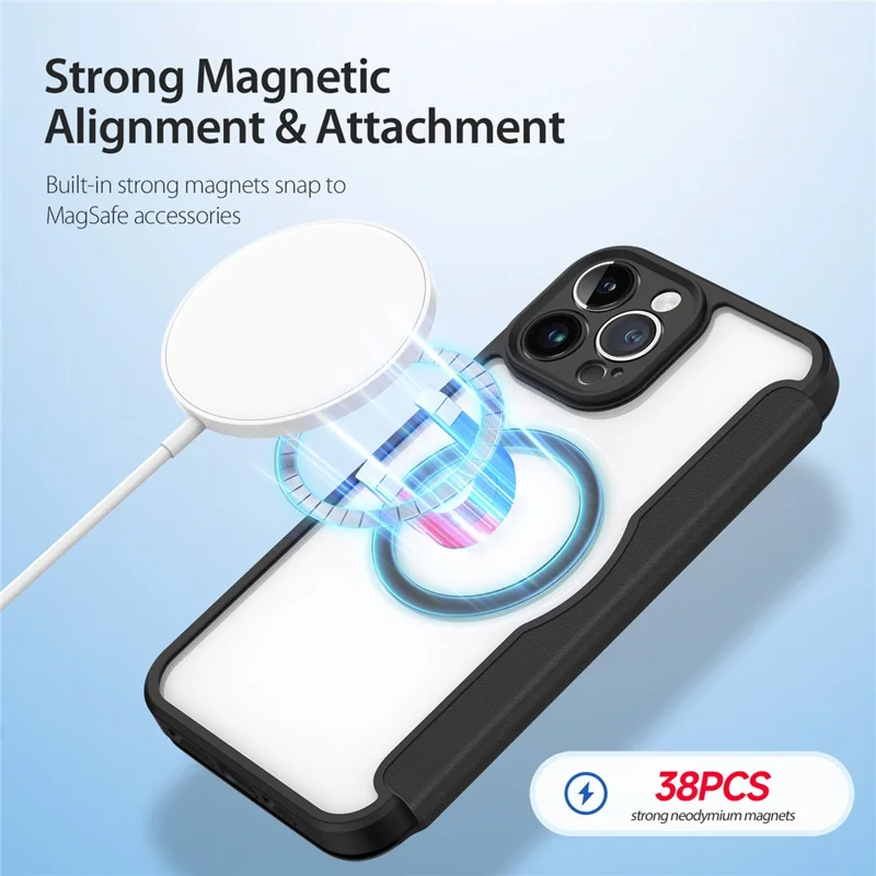 For iPhone 13 Pro Max 6.7 inch Leather Case DUX DUCIS Skin X Pro Series Flip Cover Compatible with MagSafe - Black