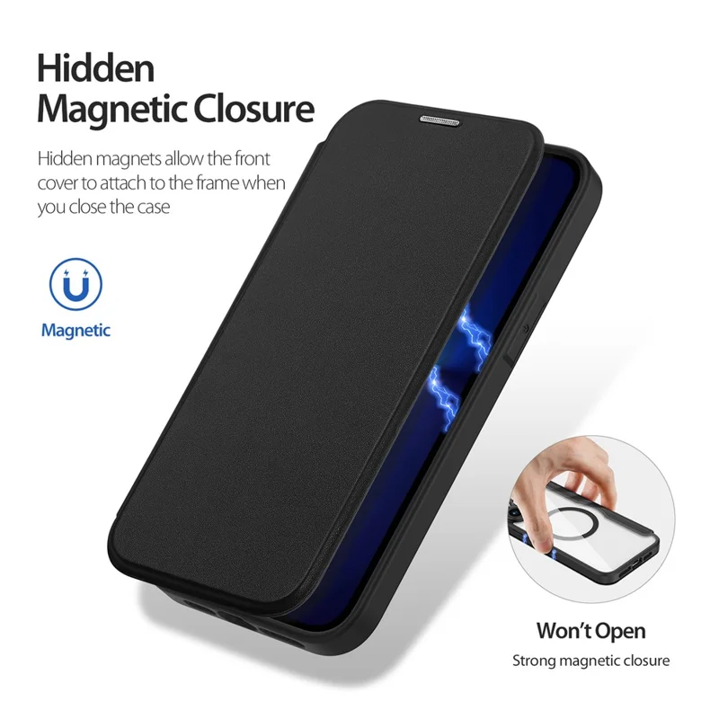 For iPhone 13 Pro Max 6.7 inch Leather Case DUX DUCIS Skin X Pro Series Flip Cover Compatible with MagSafe - Black