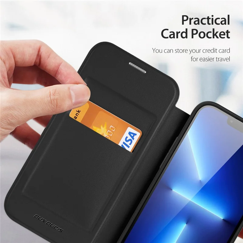 For iPhone 13 Pro Max 6.7 inch Leather Case DUX DUCIS Skin X Pro Series Flip Cover Compatible with MagSafe - Black