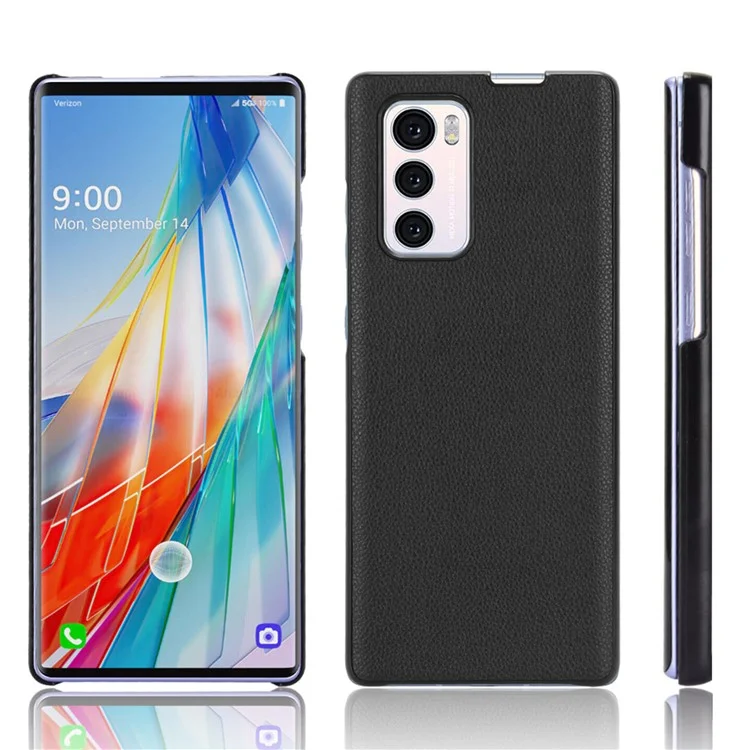Para LG Wing 5G Litchi Texture PU Leather Coated PC Case Anti-scratch Cell Phone Cover - Preto