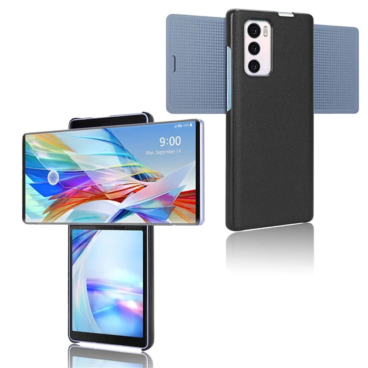 Para LG Wing 5G Litchi Texture PU Leather Coated PC Case Anti-scratch Cell Phone Cover - Preto
