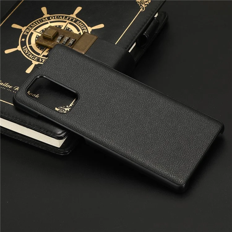 For LG Wing 5G Litchi Texture PU Leather Coated PC Case Anti-scratch Cell Phone Cover - Black