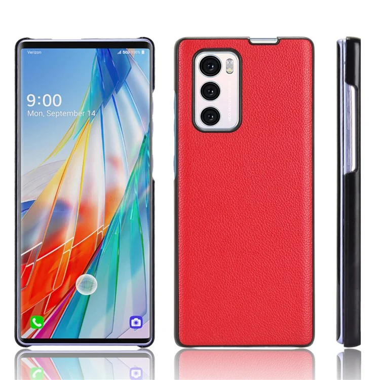 For LG Wing 5G Litchi Texture PU Leather Coated PC Case Anti-scratch Cell Phone Cover - Red