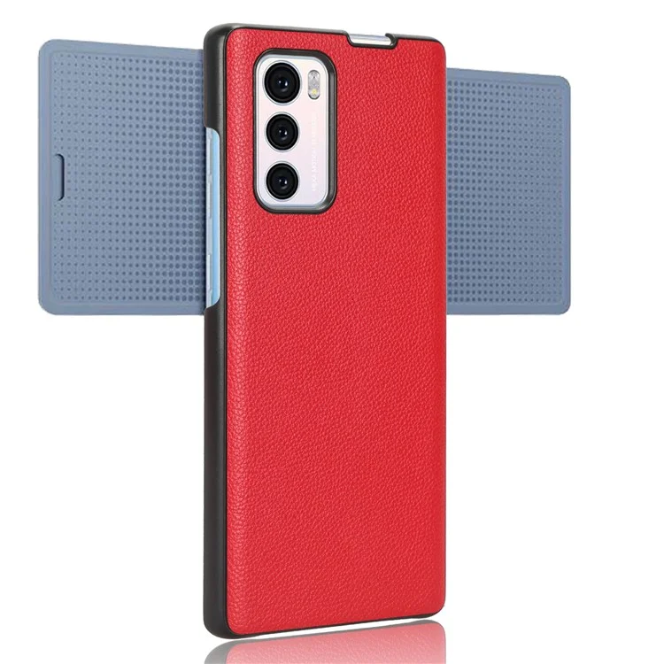 For LG Wing 5G Litchi Texture PU Leather Coated PC Case Anti-scratch Cell Phone Cover - Red