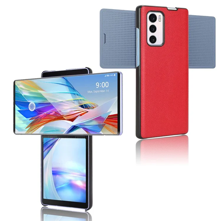 For LG Wing 5G Litchi Texture PU Leather Coated PC Case Anti-scratch Cell Phone Cover - Red