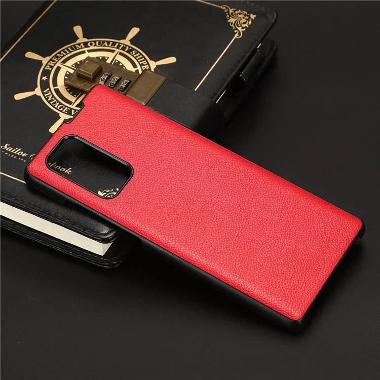 For LG Wing 5G Litchi Texture PU Leather Coated PC Case Anti-scratch Cell Phone Cover - Red