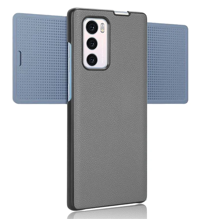 For LG Wing 5G Litchi Texture PU Leather Coated PC Case Anti-scratch Cell Phone Cover - Grey