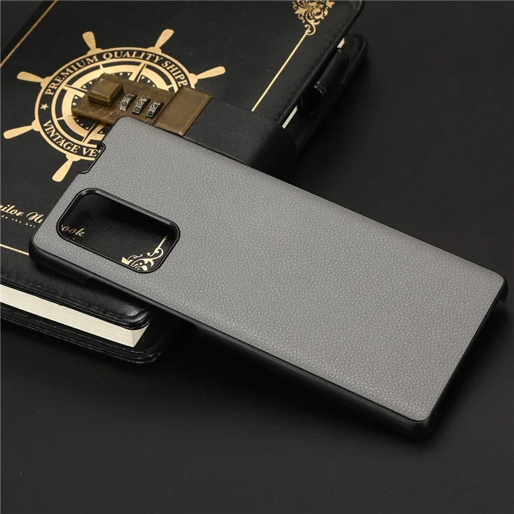 For LG Wing 5G Litchi Texture PU Leather Coated PC Case Anti-scratch Cell Phone Cover - Grey