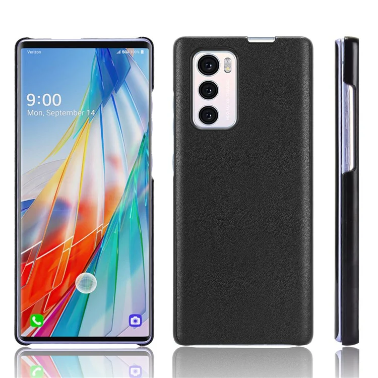 Para LG Wing 5G Capa de telefone revestida de PC de couro PU à prova de queda - Preta