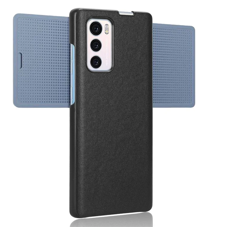 Para LG Wing 5G Capa de telefone revestida de PC de couro PU à prova de queda - Preta