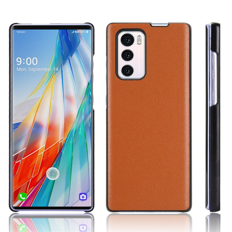 Funda de teléfono celular de PC con revestimiento de cuero de PU para LG Wing 5G, a prueba de golpes, cubierta para teléfono inteligente - Marrón