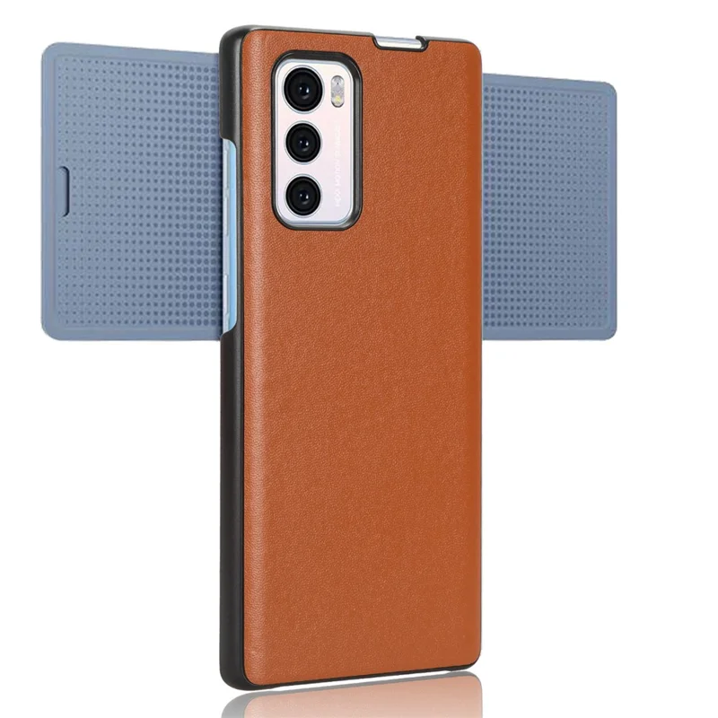 Funda de teléfono celular de PC con revestimiento de cuero de PU para LG Wing 5G, a prueba de golpes, cubierta para teléfono inteligente - Marrón
