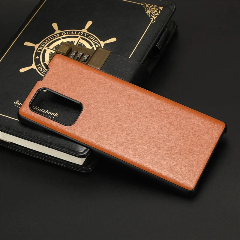 Funda de teléfono celular de PC con revestimiento de cuero de PU para LG Wing 5G, a prueba de golpes, cubierta para teléfono inteligente - Marrón