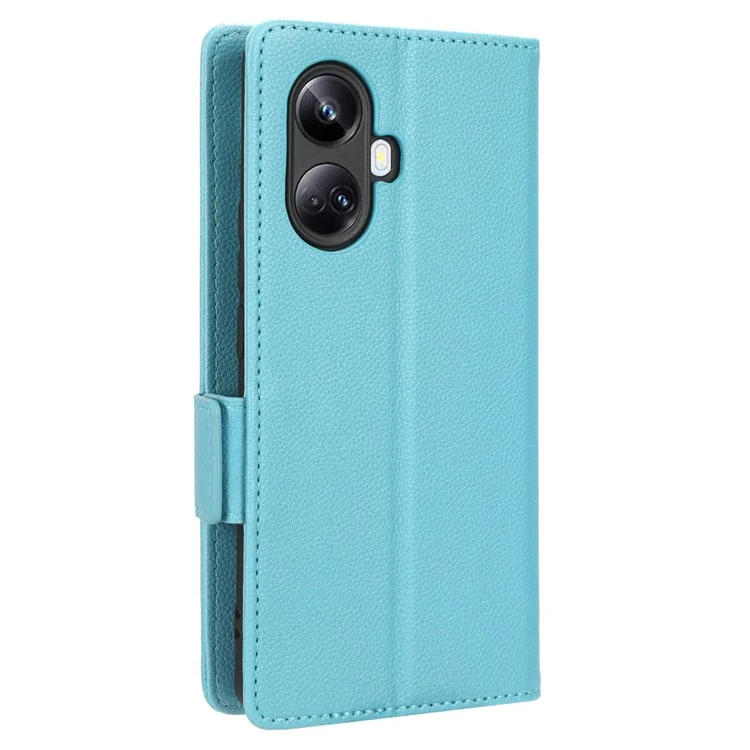 Para Realme 10 Pro+ 5G Capa de telefone em couro PU com textura de lichia Flip Folio Book Stand Wallet Cover - Azul bebê