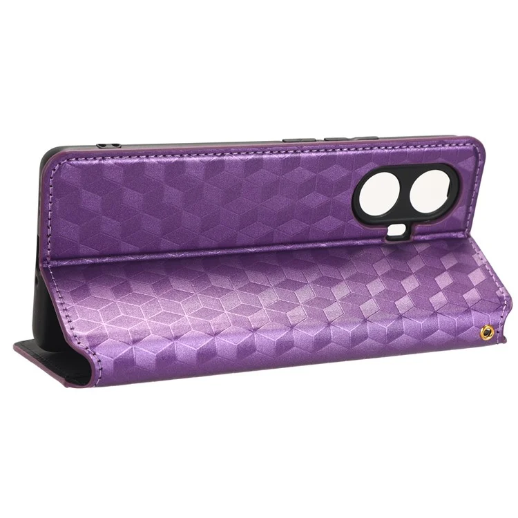 Para Realme 10 Pro+ 5G Flip Leather Case Rhombus Pattern Imprinted Wallet Stand Phone Cover - Roxo