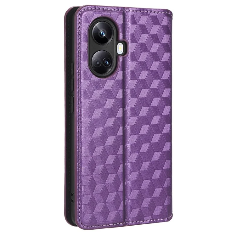 Para Realme 10 Pro+ 5G Flip Leather Case Rhombus Pattern Imprinted Wallet Stand Phone Cover - Roxo