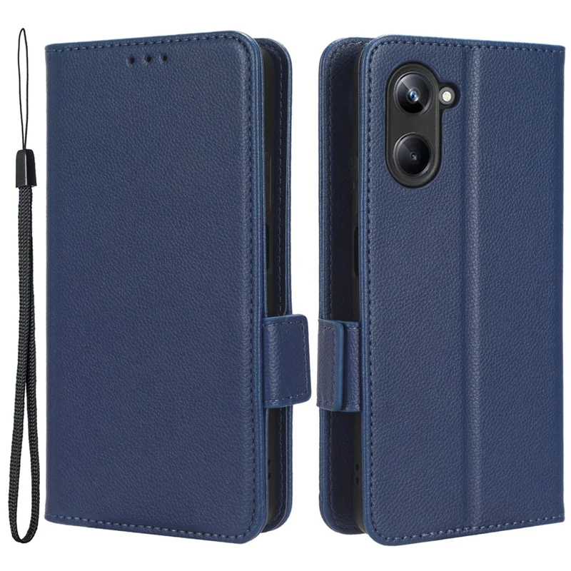 For Realme 10 Pro 5G PU Leather Wallet Phone Case Stand Litchi Texture Shockproof Protective Cover - Dark Blue