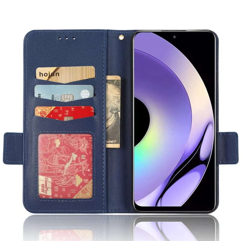 For Realme 10 Pro 5G PU Leather Wallet Phone Case Stand Litchi Texture Shockproof Protective Cover - Dark Blue